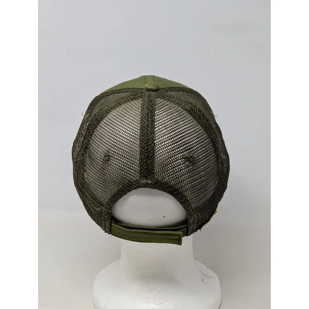 Cabelas Trucker Hat Mens Olive Green Mesh Back Distressed Logo Adjustable Cap